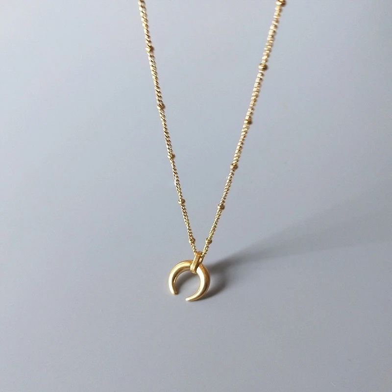 Golden Crescent Pendant Titanium Steel Collarbone Chain