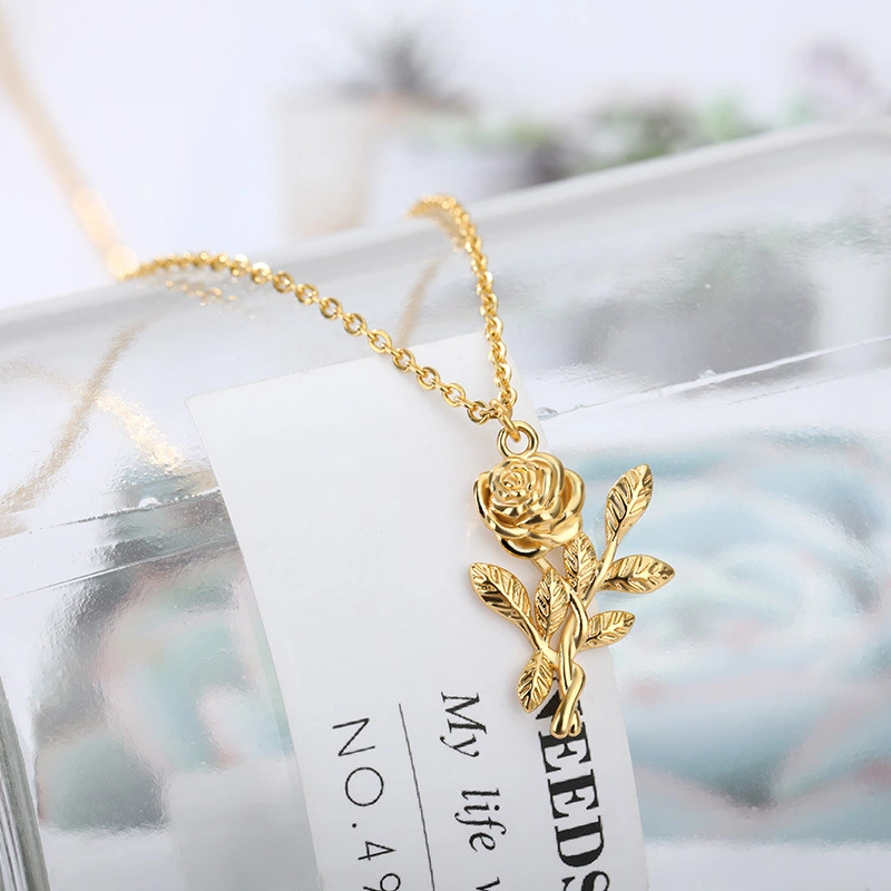 Three-dimensional Rose Necklace Stainless Steel Necklace