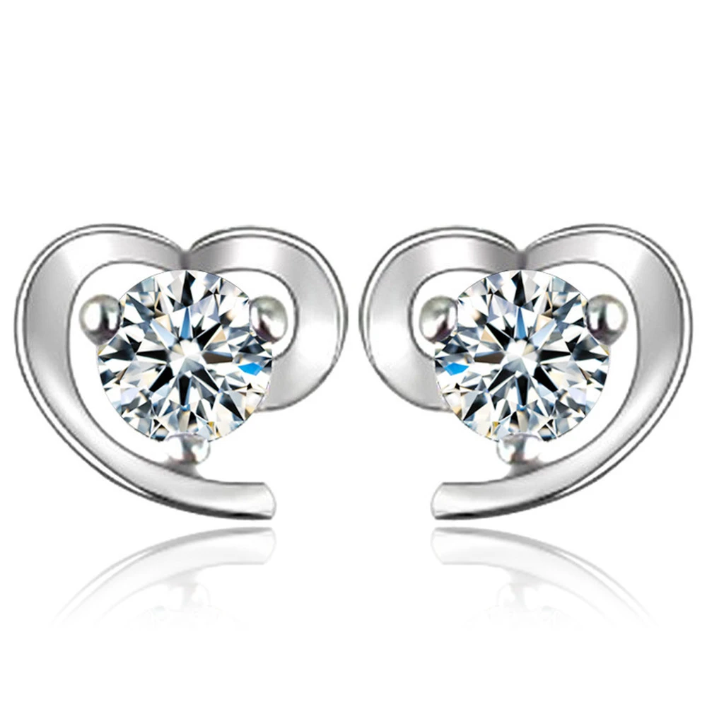 Cross Border Earrings Korean Asymmetric Love Inlaid Zircon Earrings Classic Girl Fashion Tremella Jewelry