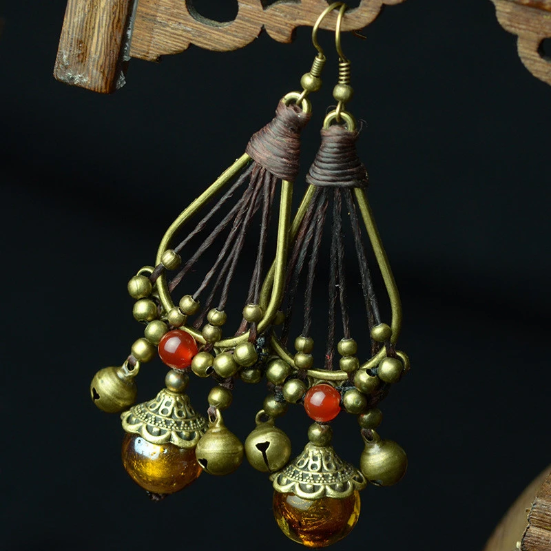 Vintage Glazed Copper Bead Bell Earrings