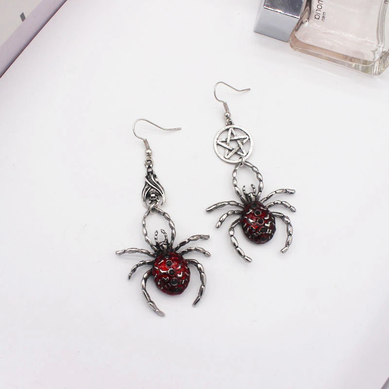 Bat Five-star Red Oil Dripping Spider Earrings