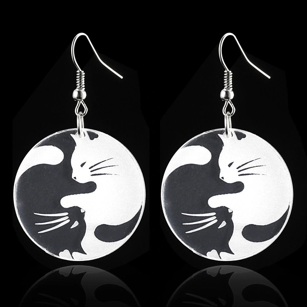 Black And White Yin And Yang Cat Ear Hook Earrings