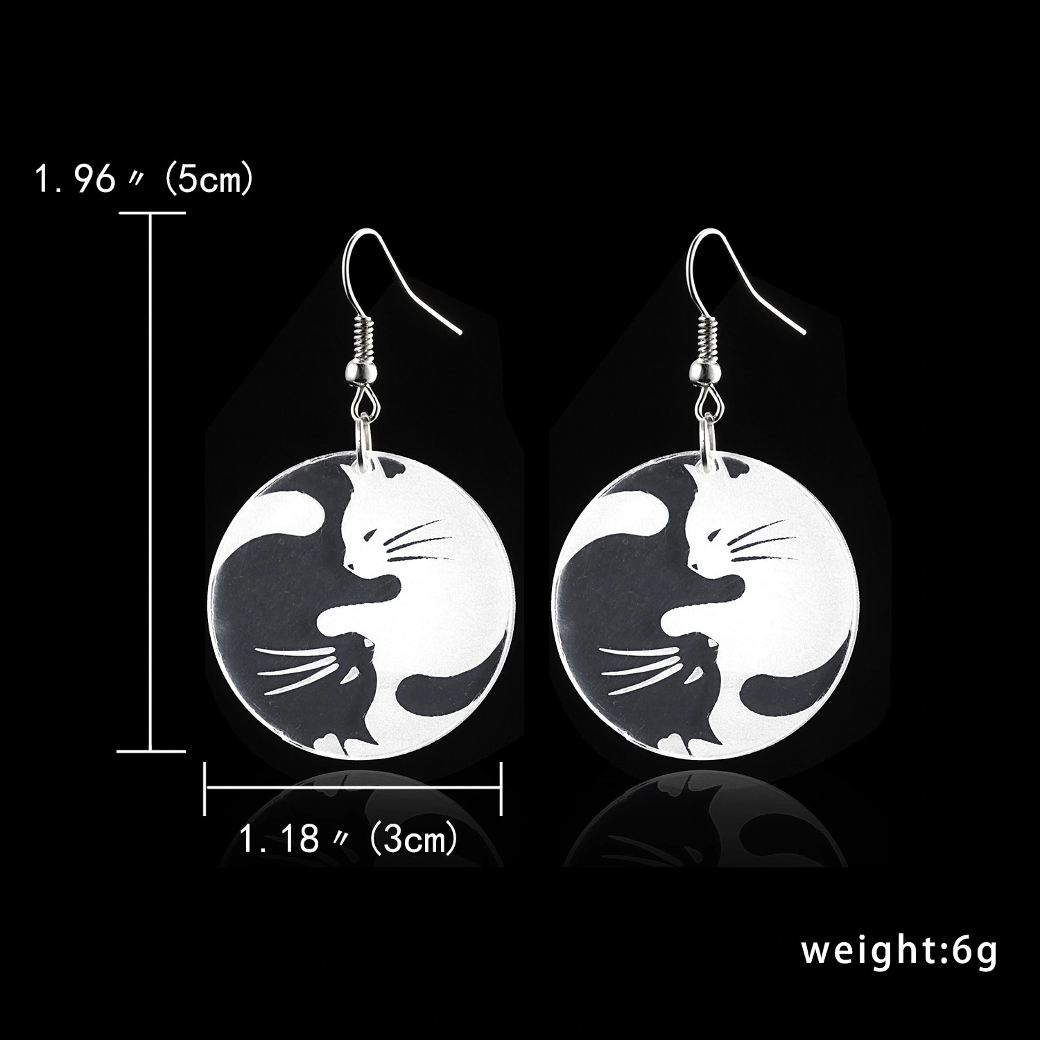 Black And White Yin And Yang Cat Ear Hook Earrings