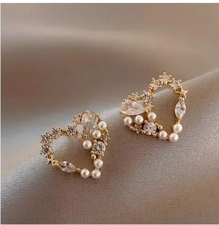 Pearl Ladies Earrings Fashion Crystal Love Earrings