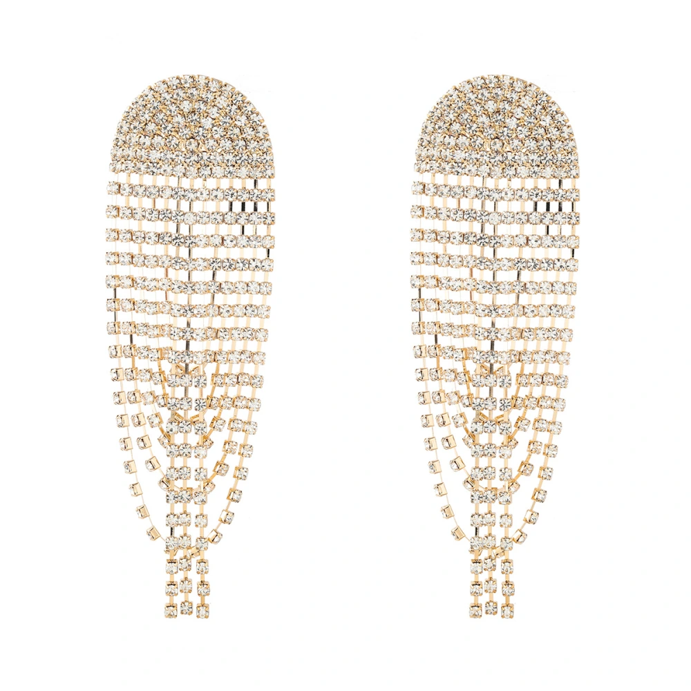 Semicircular Alloy Diamond Earrings With Rhinestone And Long Tassel