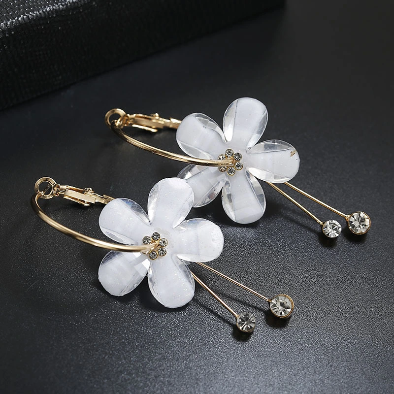 Camellia Flower Five Petals Diamond Tassel Earrings