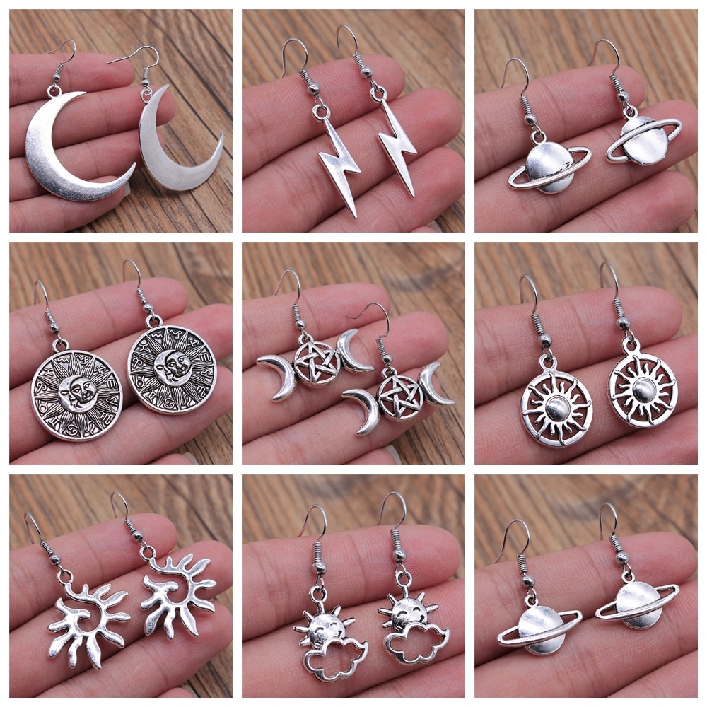 European And American Style Simple Personality Earrings Women Moon Sun Planet Lightning Earrings