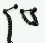 Silver Black Titanium Steel Chain Earrings