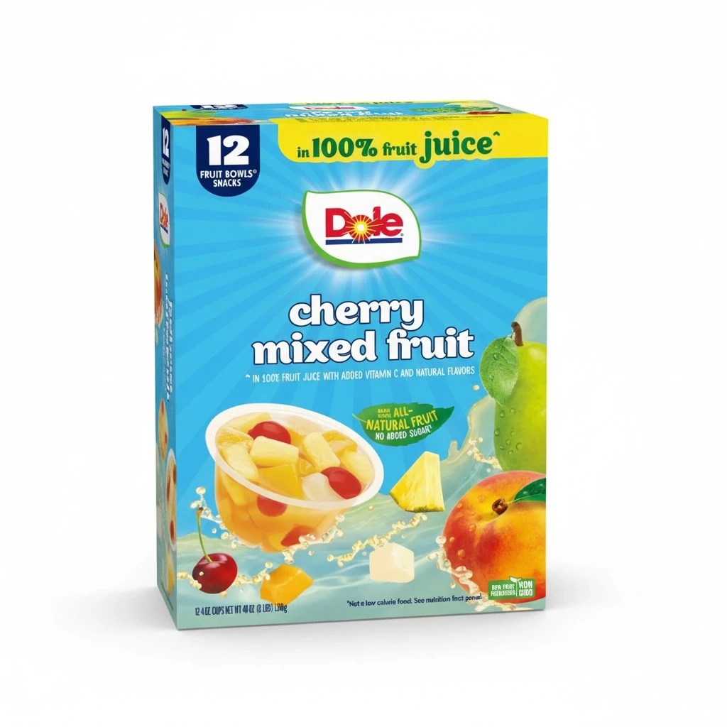 Dole Cherry Mixed Fruit in 100% Juice^ - Dole Fruit Bowls Snacks - 4 oz Fruit Bowls - 12 Pack