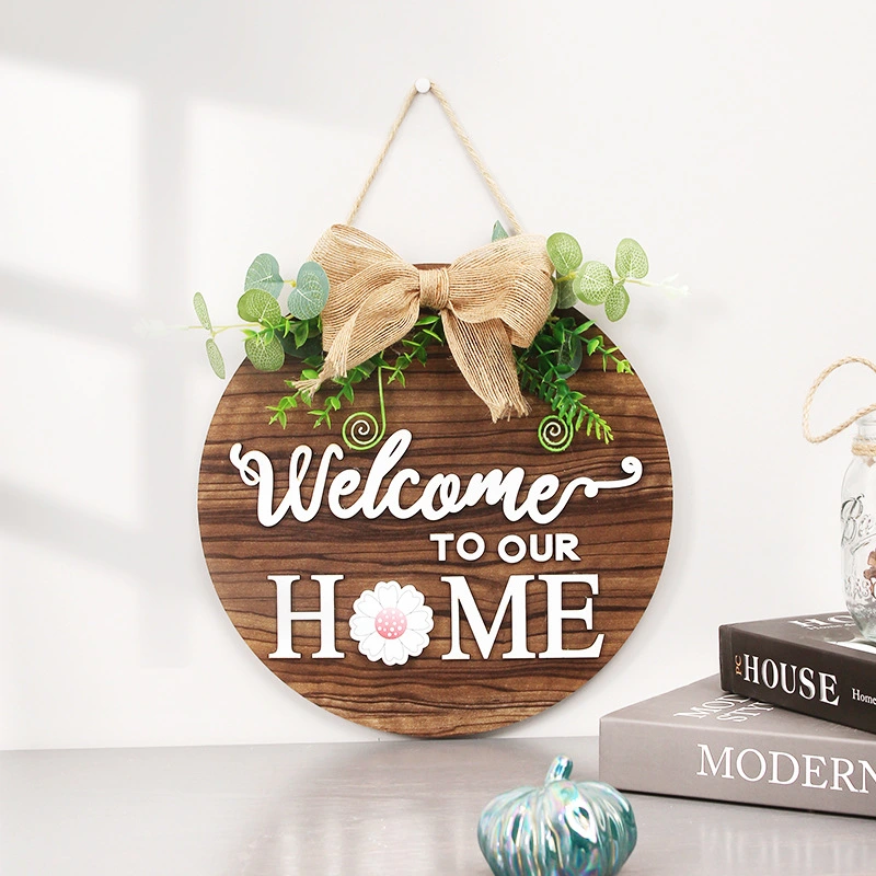 Interchangeable Wooden Door Hanger Ornaments With 14pcs Magnetic Stickers Seasonal Home Sign Welcome Home Decoration