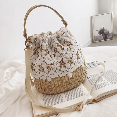 Straw bag women's bag new sweet woven bucket handbag