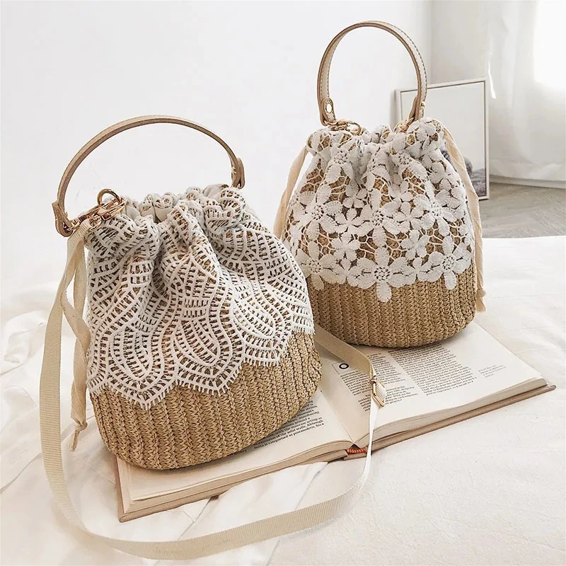 Straw bag women's bag new sweet woven bucket handbag