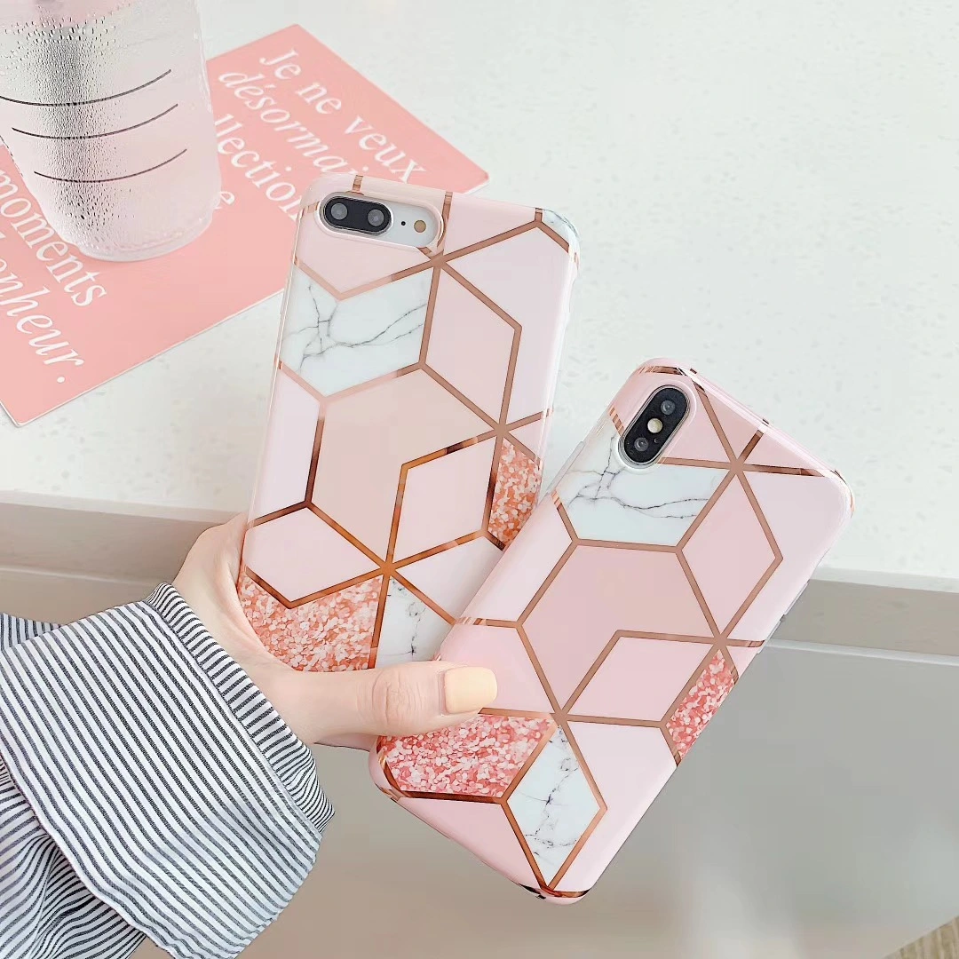 Compatible with Apple , Geometric Pattern Hot Stamping Marble Phone Case