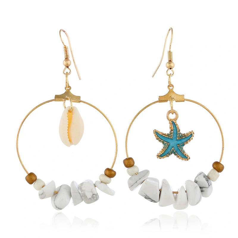 Shell Starfish Asymmetric Earrings