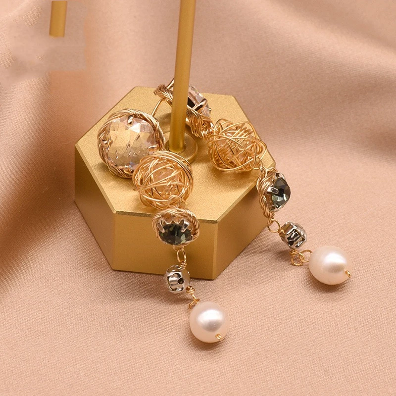 Natural Pearl Long Earrings Korea Temperament Fashion Simple Hand-wound Popular Earrings