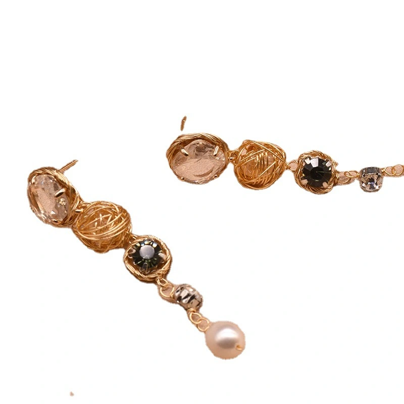 Natural Pearl Long Earrings Korea Temperament Fashion Simple Hand-wound Popular Earrings