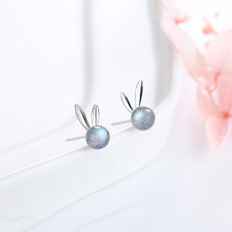 S925 Sterling Silver Moonstone Rabbit Earrings