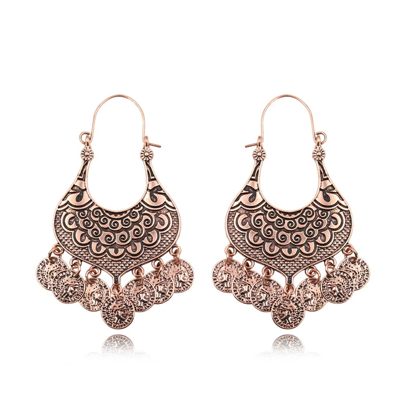 Amazon Alloy Earrings Retro Leaf Geometric Gemstone Rhinestone Earrings For Women