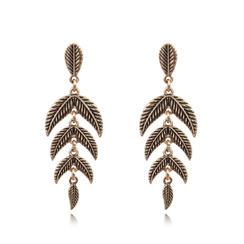 Amazon Alloy Earrings Retro Leaf Geometric Gemstone Rhinestone Earrings For Women