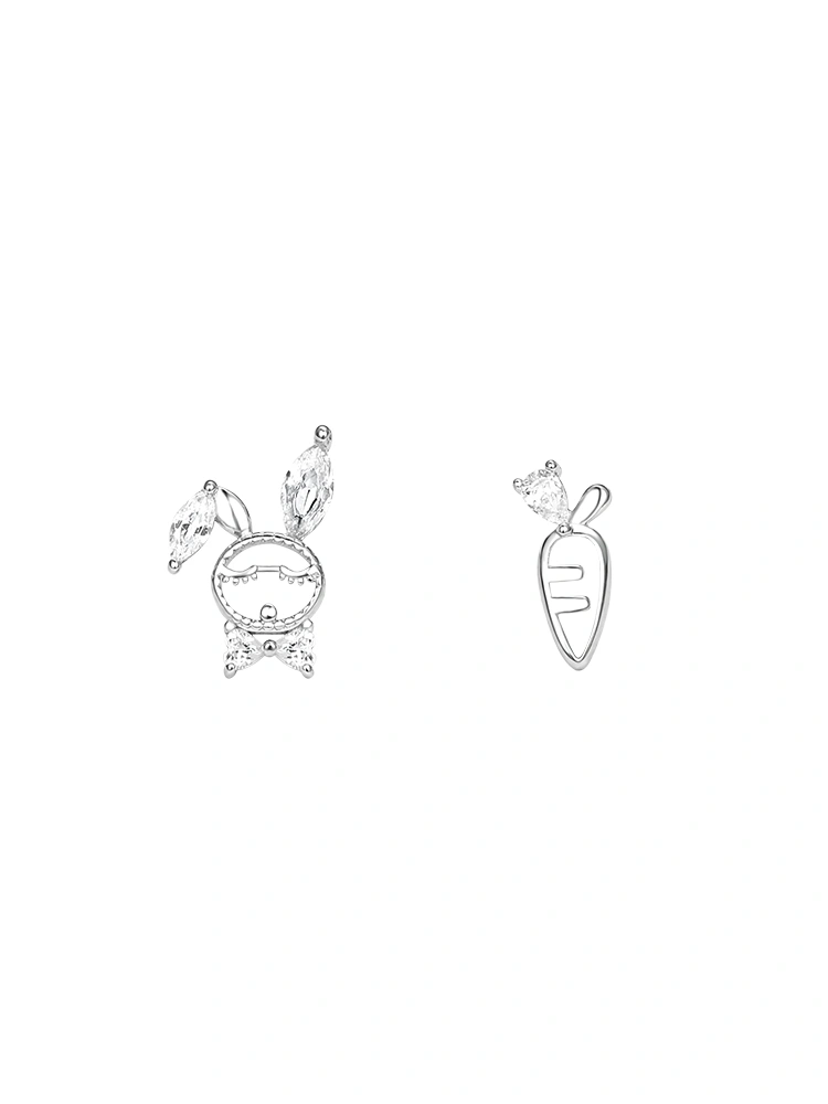 Rabbit Carrot Stud Earrings In Sterling Silver