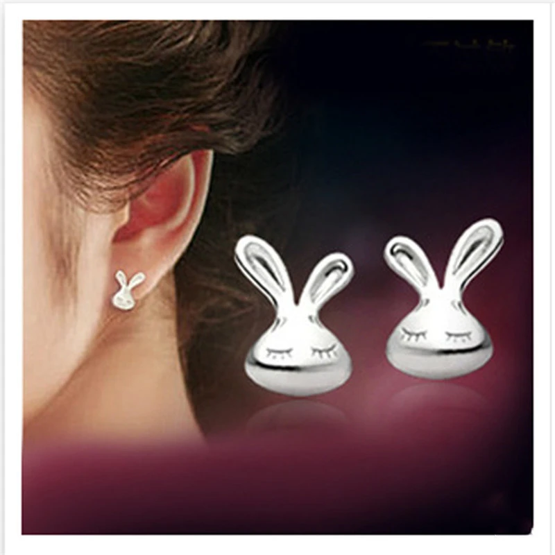 S925 Silver Earrings Hypoallergenic Little White Rabbit Female Earrings