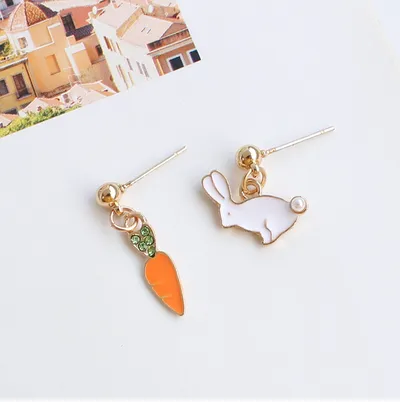 Korea Korean Version Of Cute Sweet Asymmetrical Rabbit Carrot Long Earrings Earrings