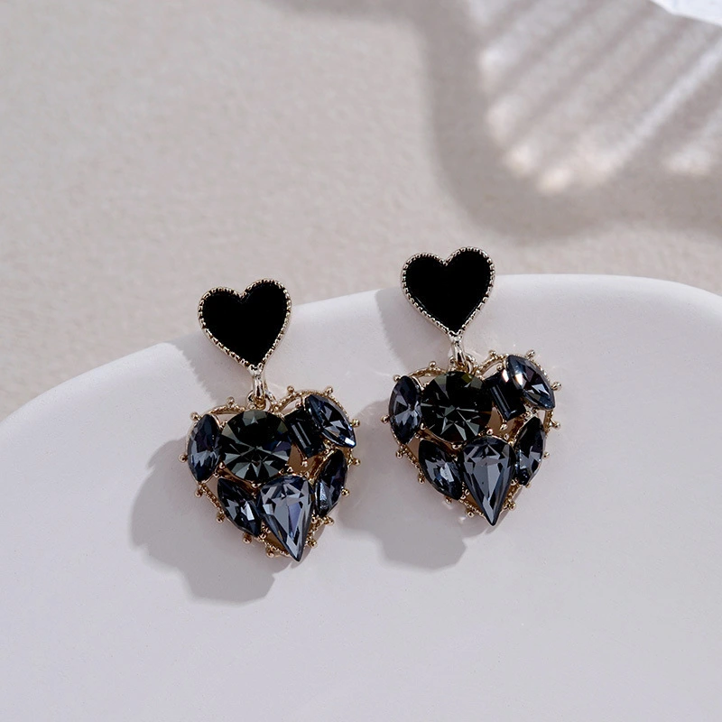 Xiaoxiangfeng Rhinestone Peach Heart Earrings Short Earrings With Diamonds
