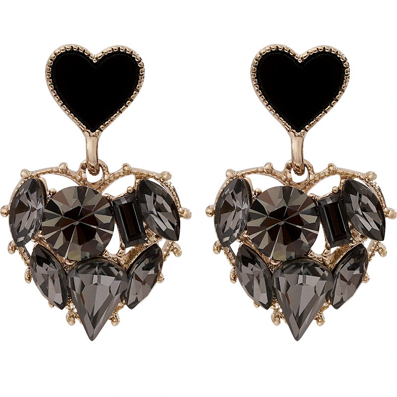 Xiaoxiangfeng Rhinestone Peach Heart Earrings Short Earrings With Diamonds