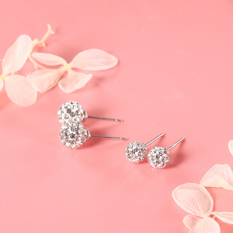 S925 Silver Round Ball Full Diamond Earrings Korean Temperament Diamond Ball Earrings