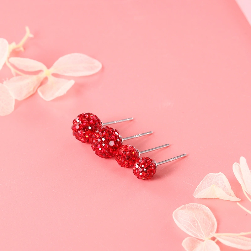 S925 Silver Round Ball Full Diamond Earrings Korean Temperament Diamond Ball Earrings