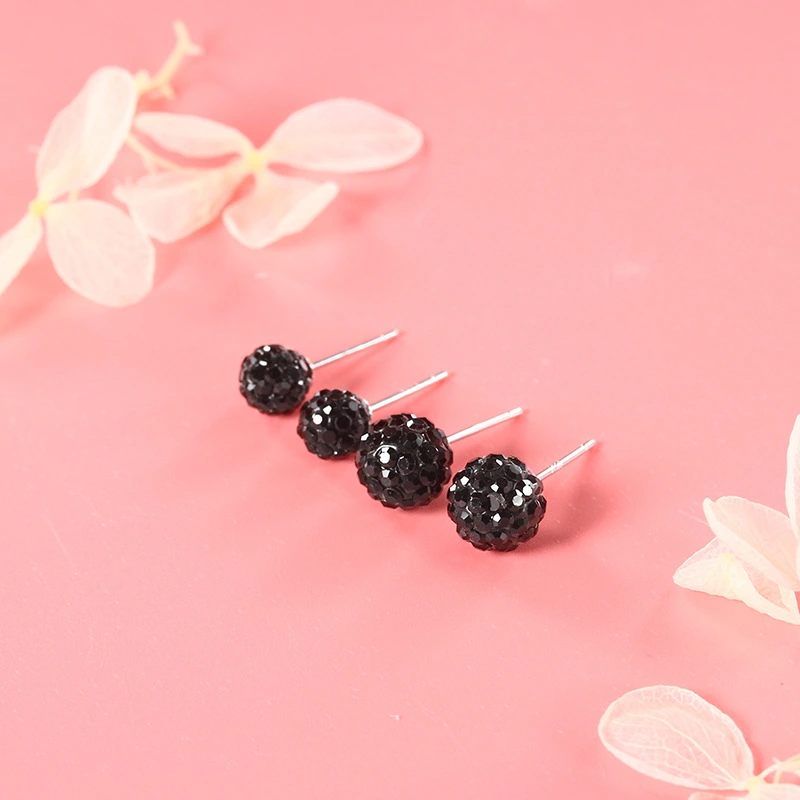 S925 Silver Round Ball Full Diamond Earrings Korean Temperament Diamond Ball Earrings