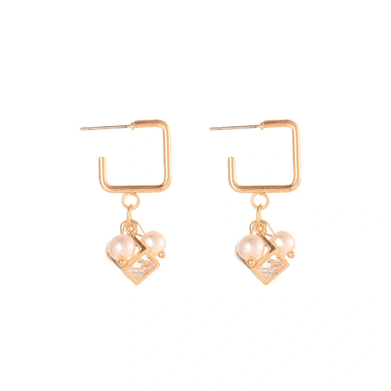 Pearl Cube Crystal Zircon Earrings