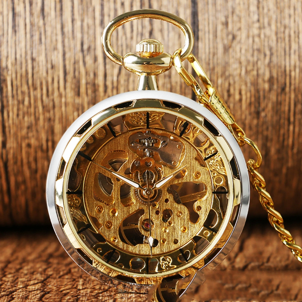 Vintage Mechanical Watch Hollow Without Cover Full Gold Manual Mechanical Pocket Watch
