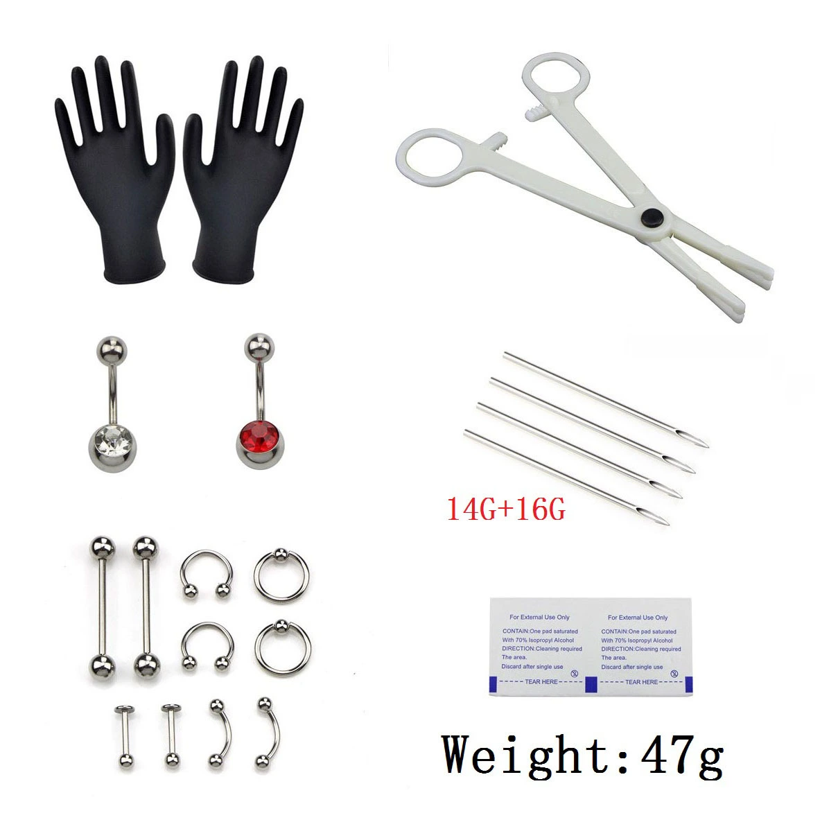 Piercing Suit 21-Piece Set Of Hot Selling In Foreign Trade Human Body Piercing Jewelry Disposable Piercing Tool