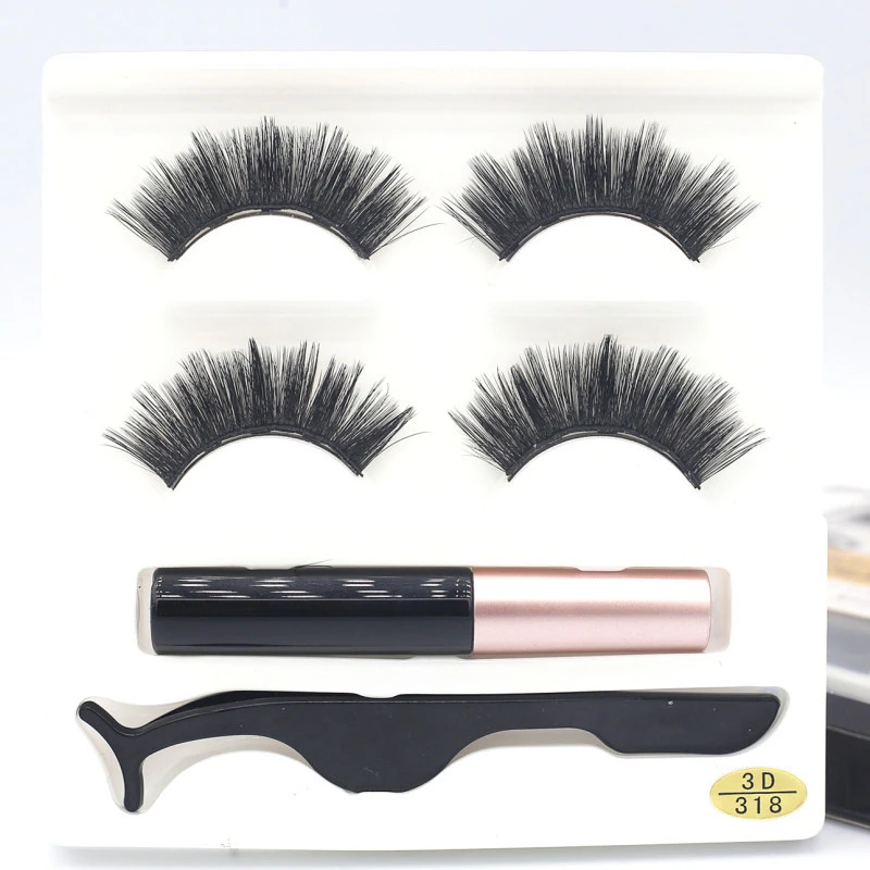 European  And American Foreign Trade Manufacturers Two Pairs of Thick Magnetic Eyeliner Set 3D Magnet False Eyelashes Direct Supply