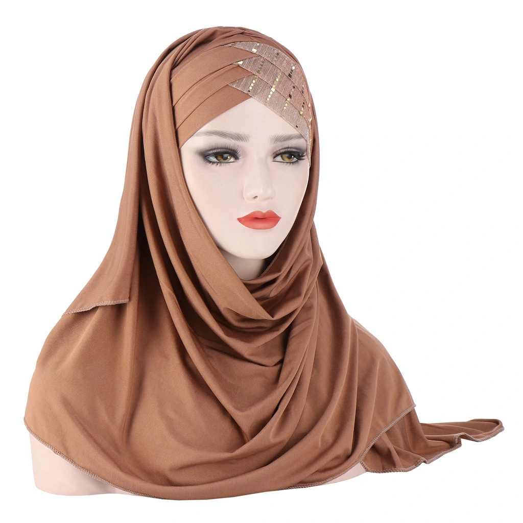 Glitter Scarf For Women, Muslim Headband, Turban, Glitter, Solid Color, Jersey, Hijabs, 