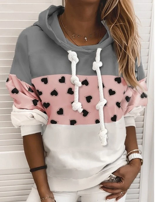 2021 Aliexpress Three-Color Stitching Drawstring Hooded Sweater Women'S Zinc Autumn And Winter Long Sleeves