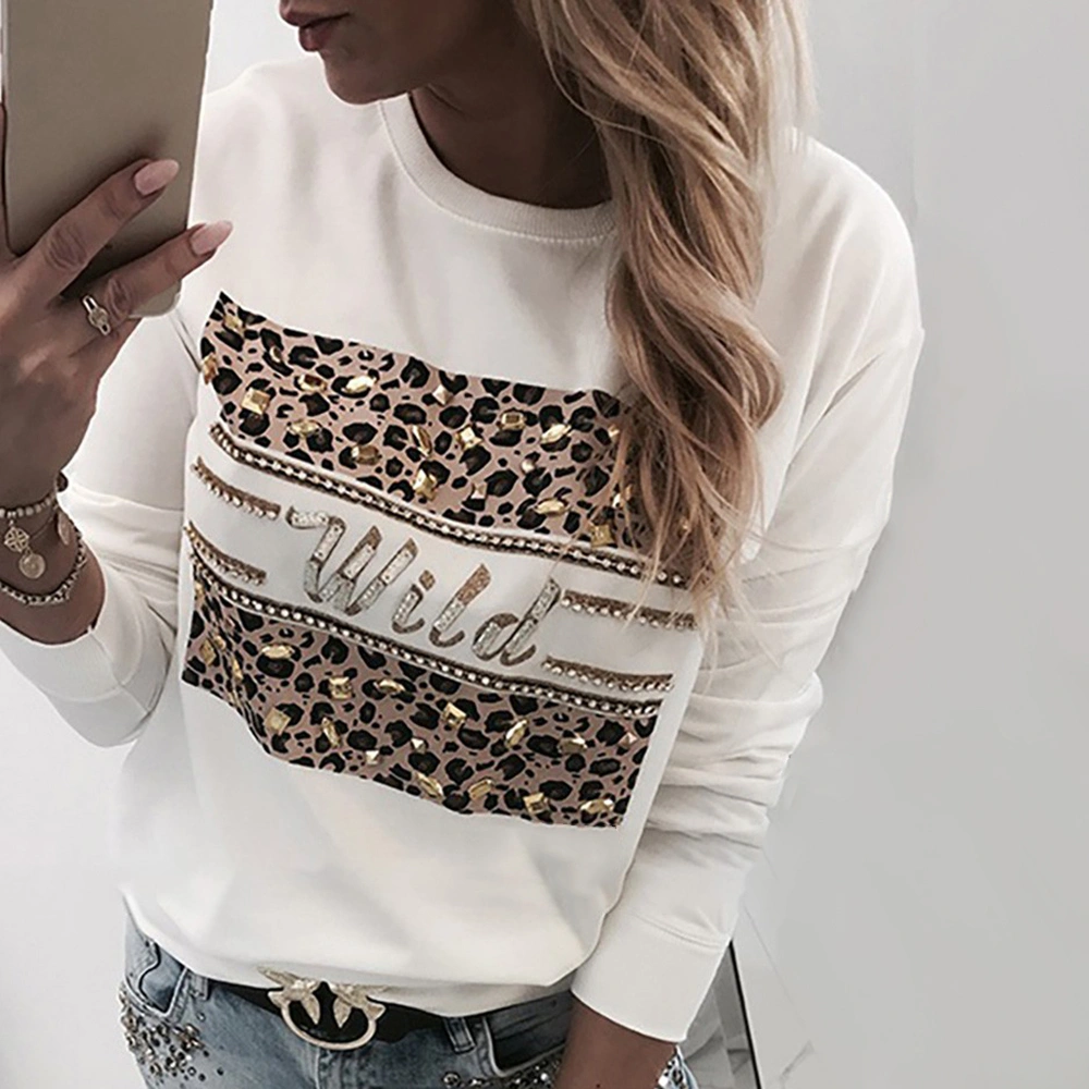 Zinc AliExpress Hot Sale Autumn Long Sleeve Leopard Printed Christmas Print Sweatshirt