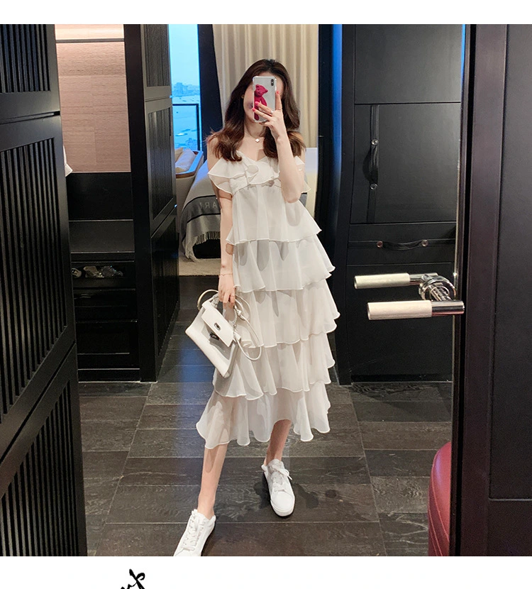 Sling Dress Women'S Summer Women'S Wear Student Temperament Was Thin Solid Color Layered Layered Frill Cake Skirt