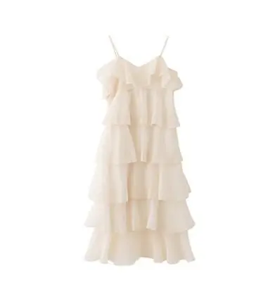 Sling Dress Women'S Summer Women'S Wear Student Temperament Was Thin Solid Color Layered Layered Frill Cake Skirt