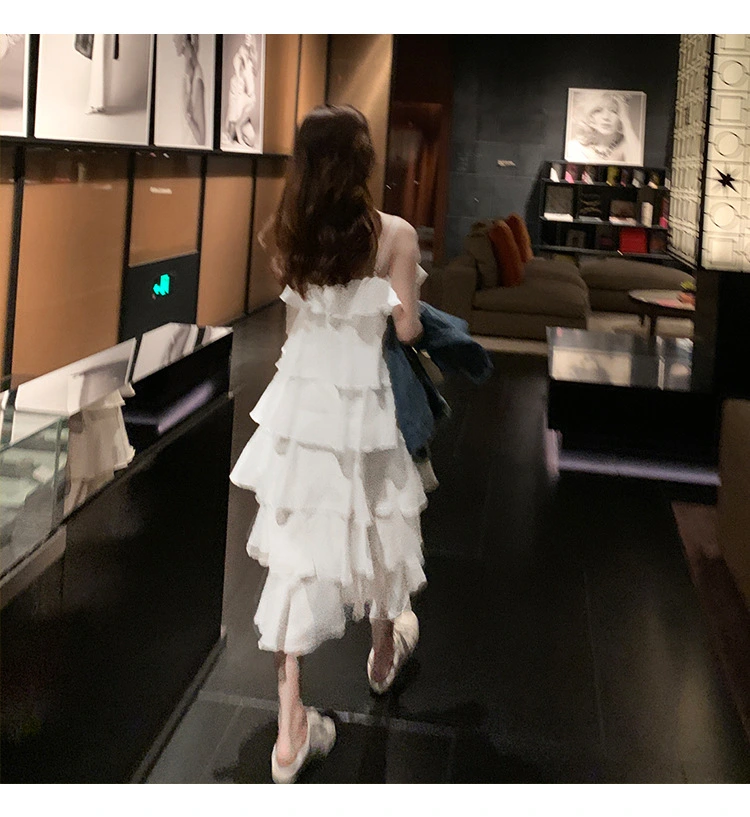 Sling Dress Women'S Summer Women'S Wear Student Temperament Was Thin Solid Color Layered Layered Frill Cake Skirt