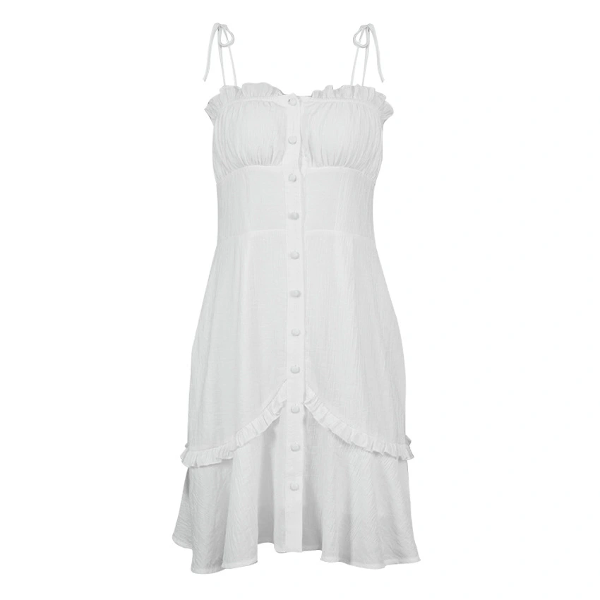  Summer New Sexy White V-Neck Ruffle Skirt