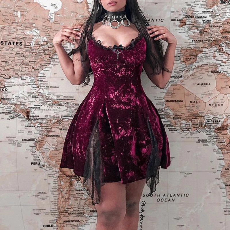 Ins Dark Suede Chest Strap Dress