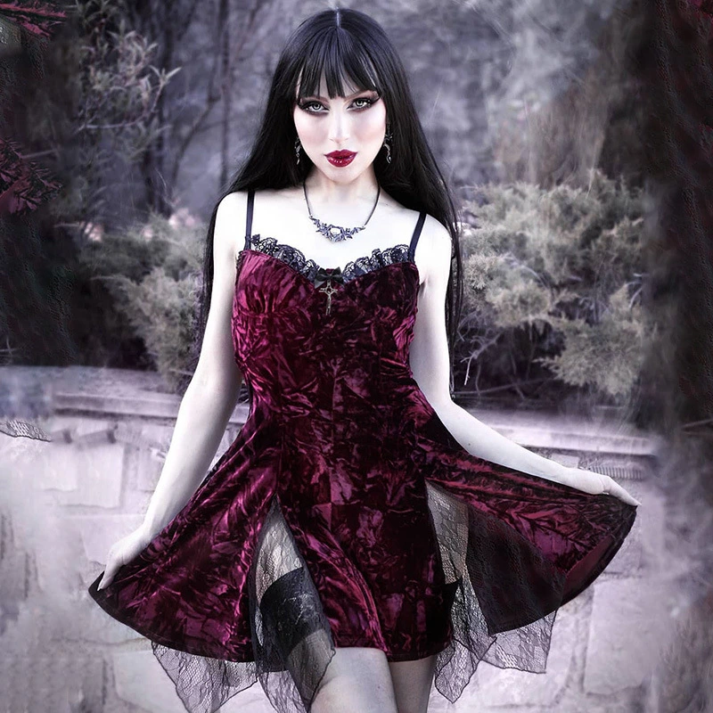 Ins Dark Suede Chest Strap Dress