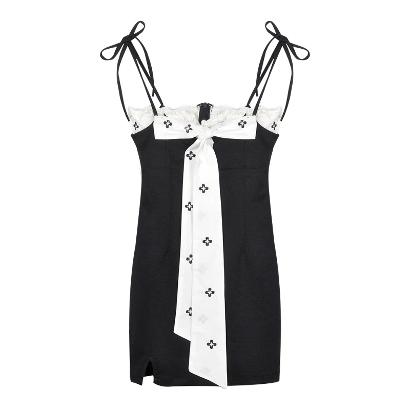 Sling Dress Women'S Bowknot Lace-Up Waist Slim-Fit Bag Hip Skirt