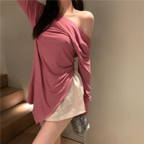 One Shoulder Irregular T-shirt Women''s Summer 