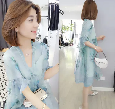 Long Thin Chiffon Floral Holiday Dress