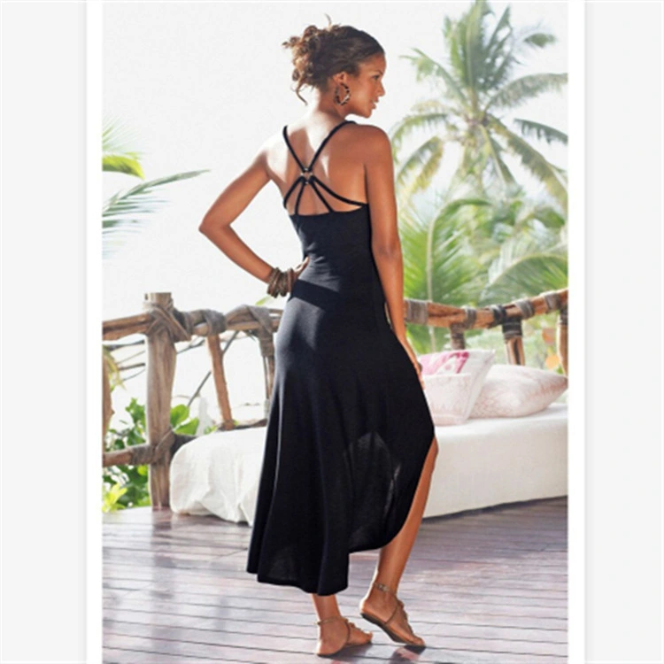 Fashion Knitted Buckle Halter Strap High Waist Dress