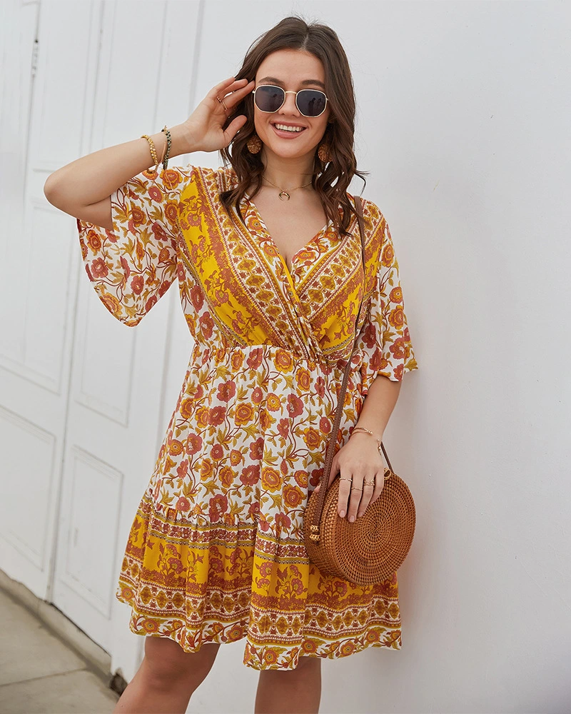 Self-designed Large Size Printed Dress Sexy Skirt