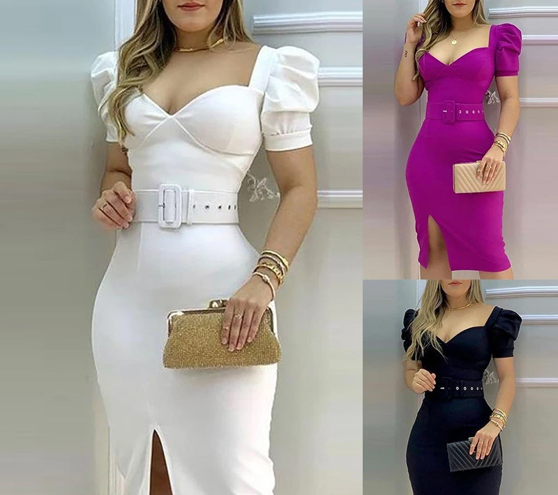 European And American New Sexy Tight-Fitting Bag Hip Belt Belt One-Piece Dress Lzs1037